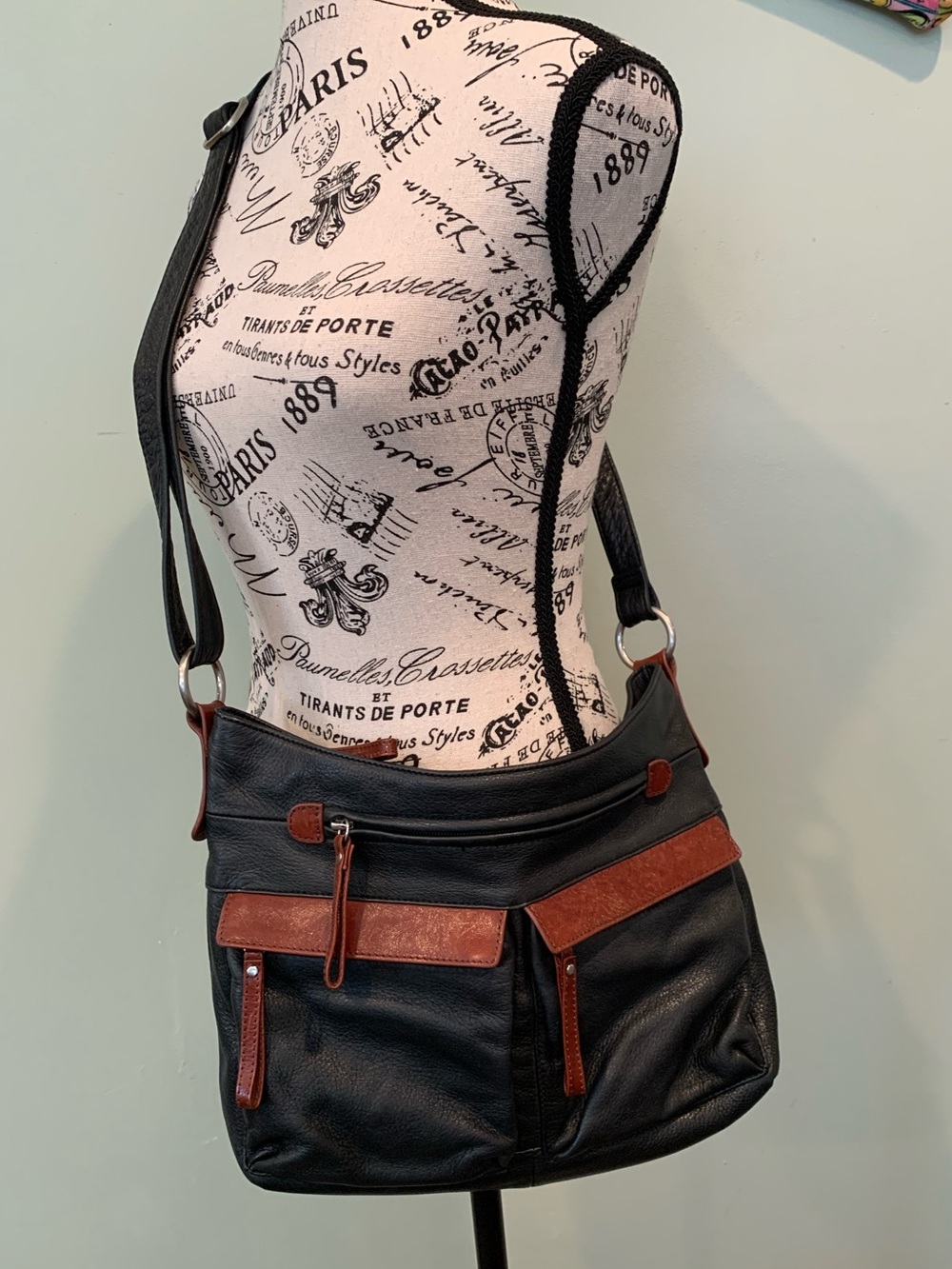 Osgoode Marley Two-Tone Leather Black and Brown Crossbody Shoulder Bag Purse